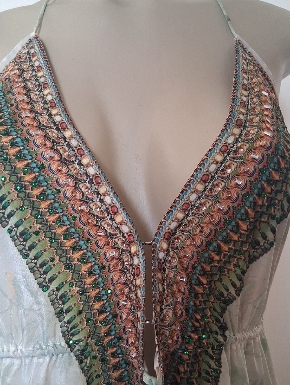 True Colors La Moda embellished Halter Maxi Dress High-Low Low Back Tropical - Picture 9 of 13